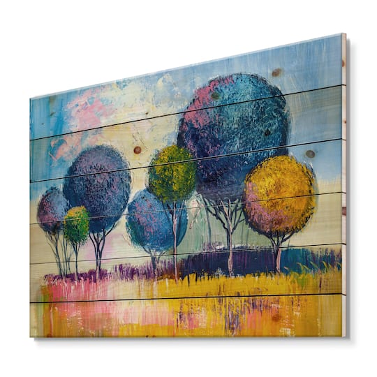 Designart - Autumn Fantasy Trees III - Modern Print on Natural Pine Wood